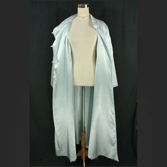 Vintage Natori Satin Floral Embroidered Full Length Winter Robe Lounge Blue M - Picture 13 of 14